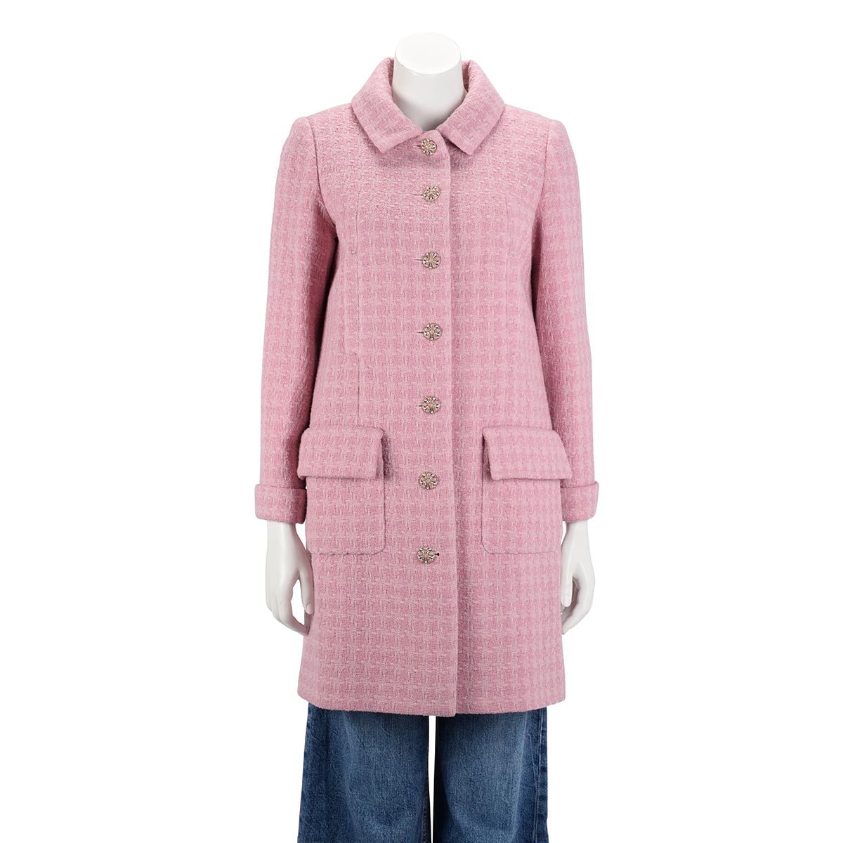 Chanel Pink Boucle Tweed Gripoix Button Coat Fr 36