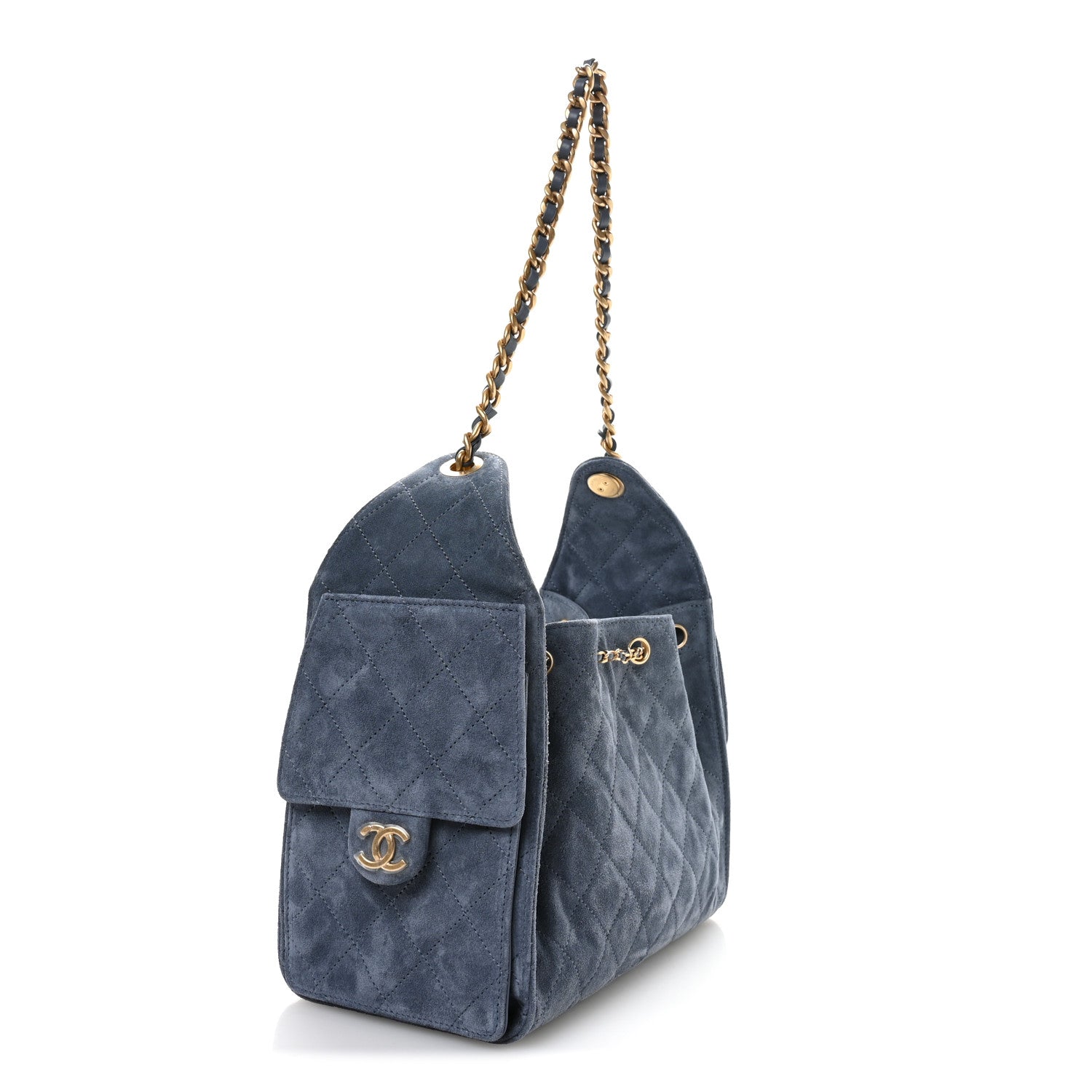 Chanel Suede Quilted Small 25 Handbag Blue