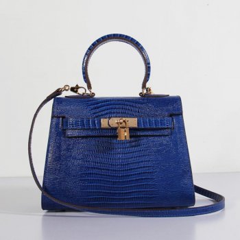 Hermes Luxury Kelly Cm Lizard Bag Electric Leather Blue Travel Bag