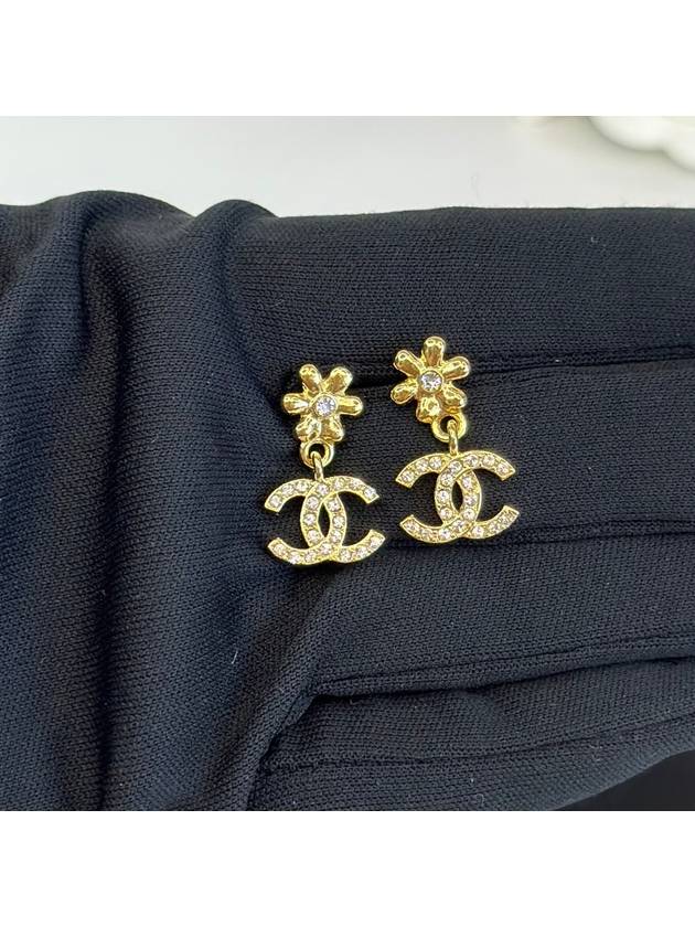 CC Logo Crystal Drop Earrings Gold Chanel