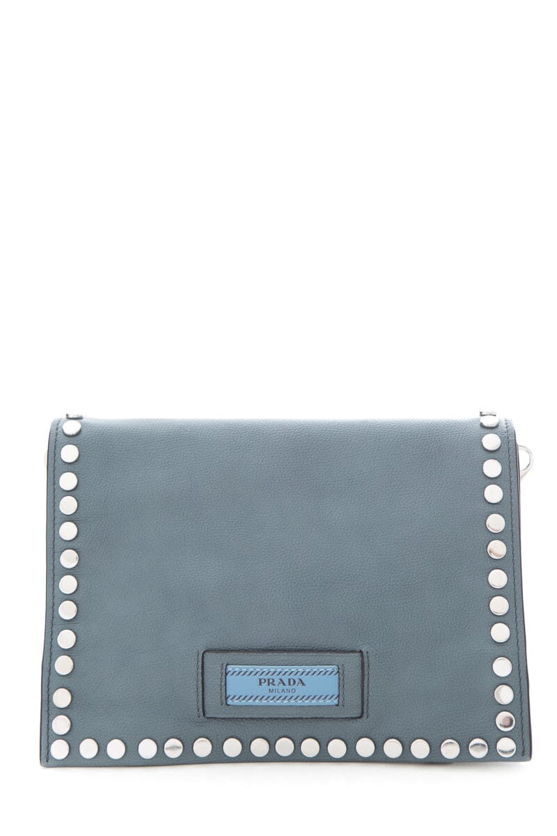 Prada Slate Studded Etiquette Crossbody Handbag Leather Blue Crossbody Bag