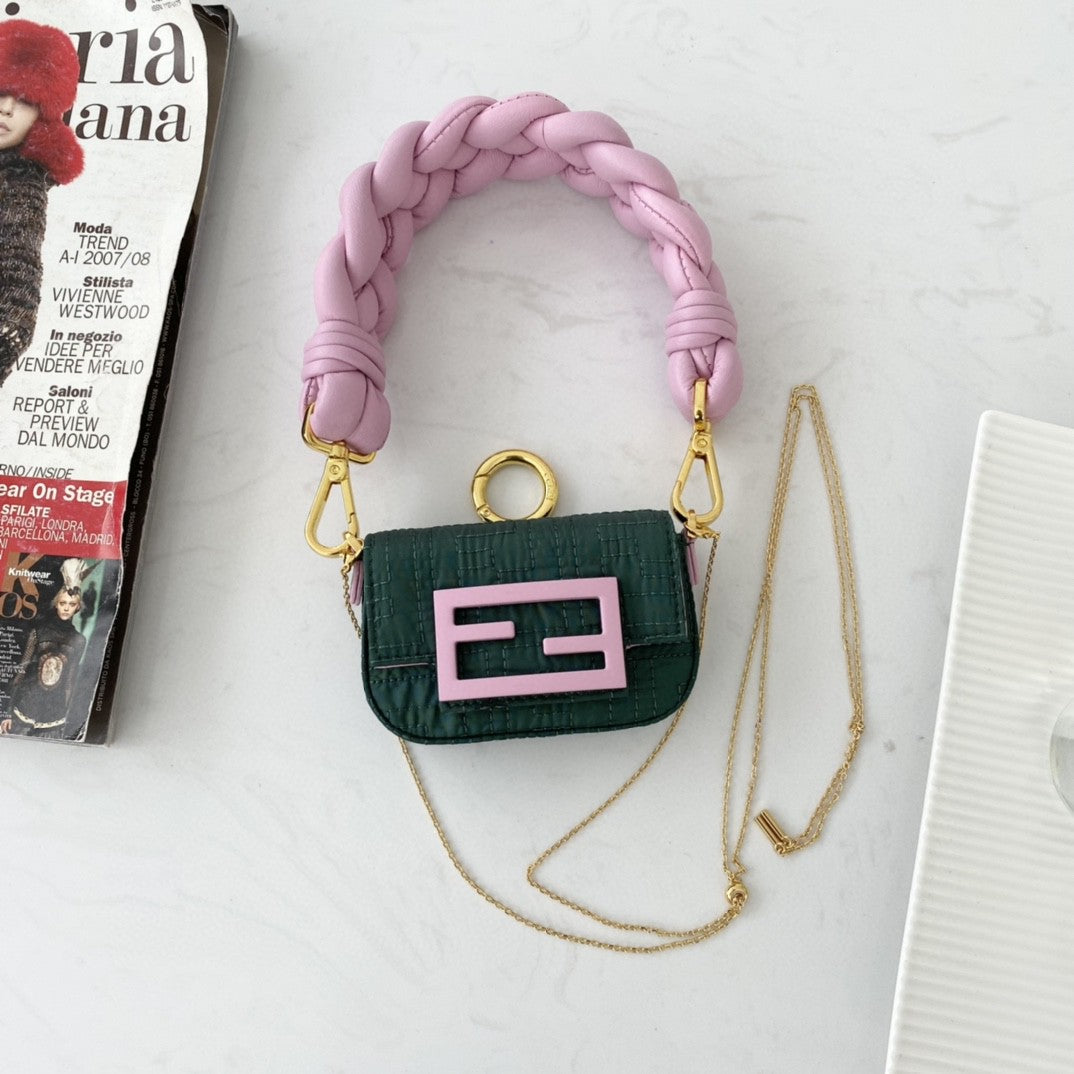 Nano Baguette Maxi Handle Pink Green Travel Bag
