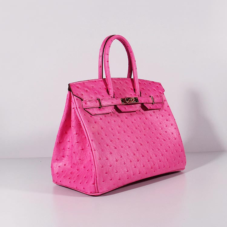 Hermes Luxury Birkin Cm Ostrich Bag Rose Leather Gold Travel Bag