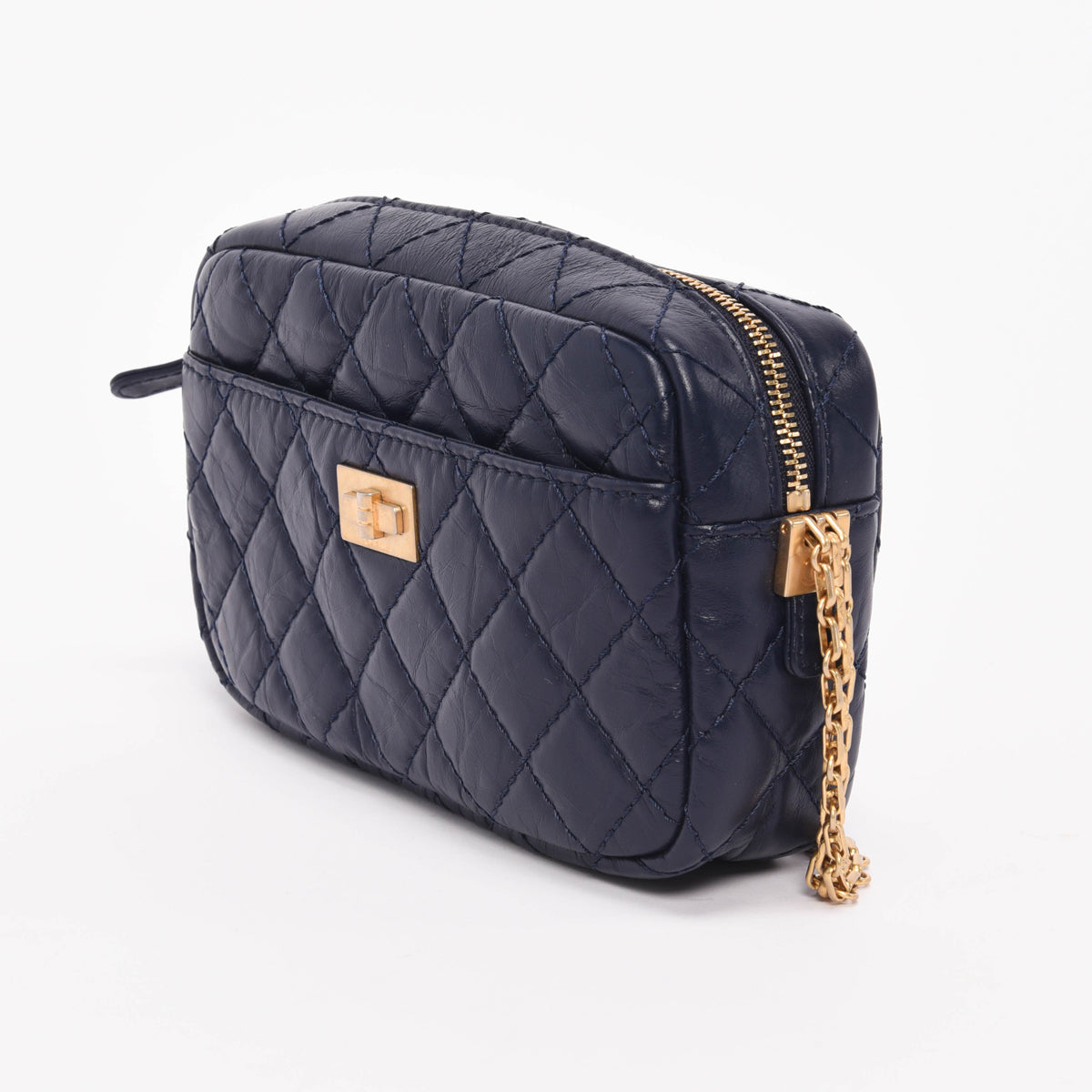 Chanel Navy Aged Quilted Calfskin Mini Reissue Camera Case Handbag