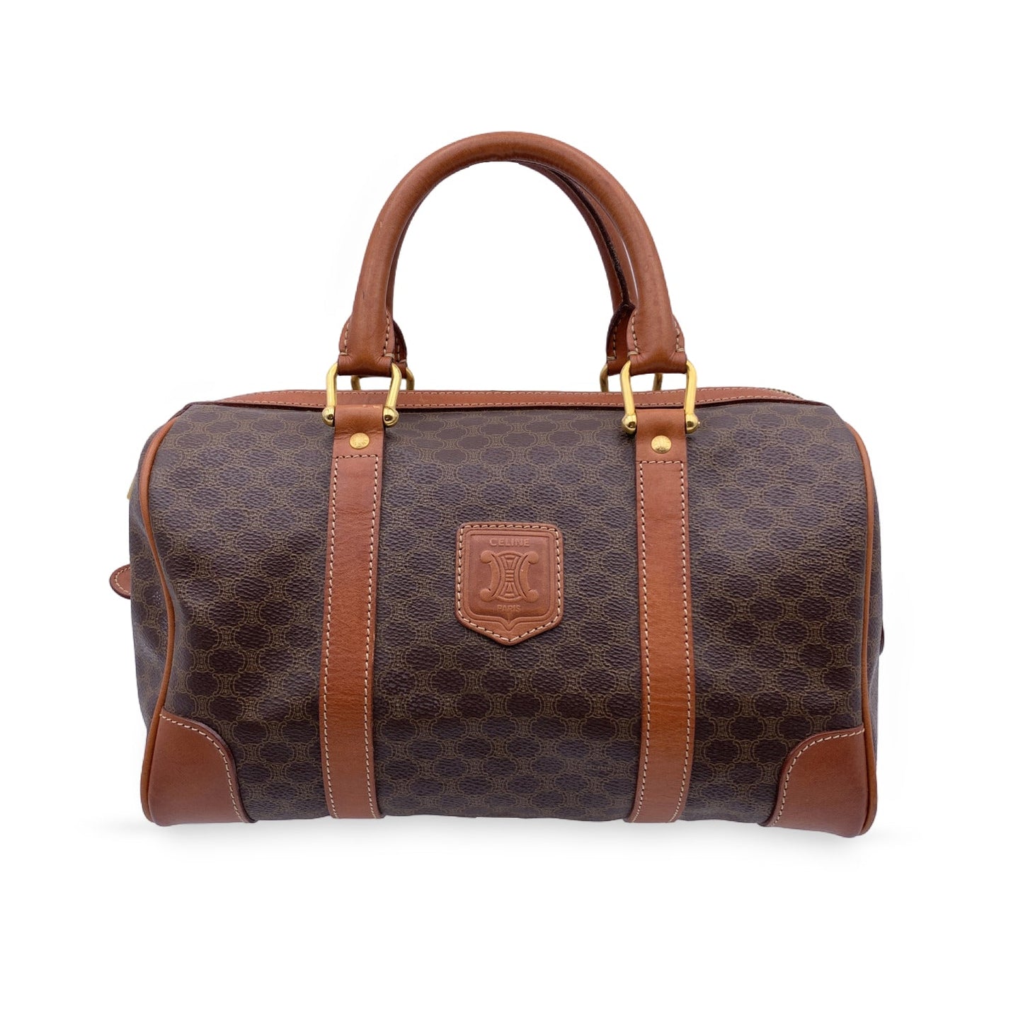 Luxury Macadam Boston Bag Duffel Duffle Canvas Brown Travel Bag
