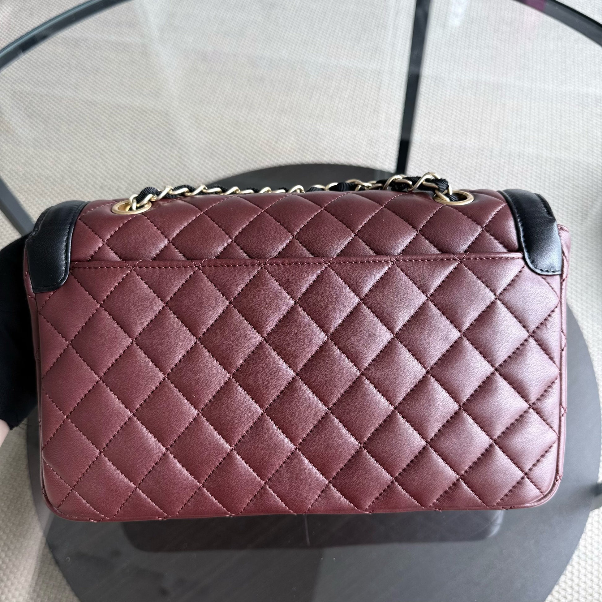 Chanel Seasonal Two-tone Flap Medium - Quilted Lambskin Dark Burgundy Red Black Gold Hardware Series 21