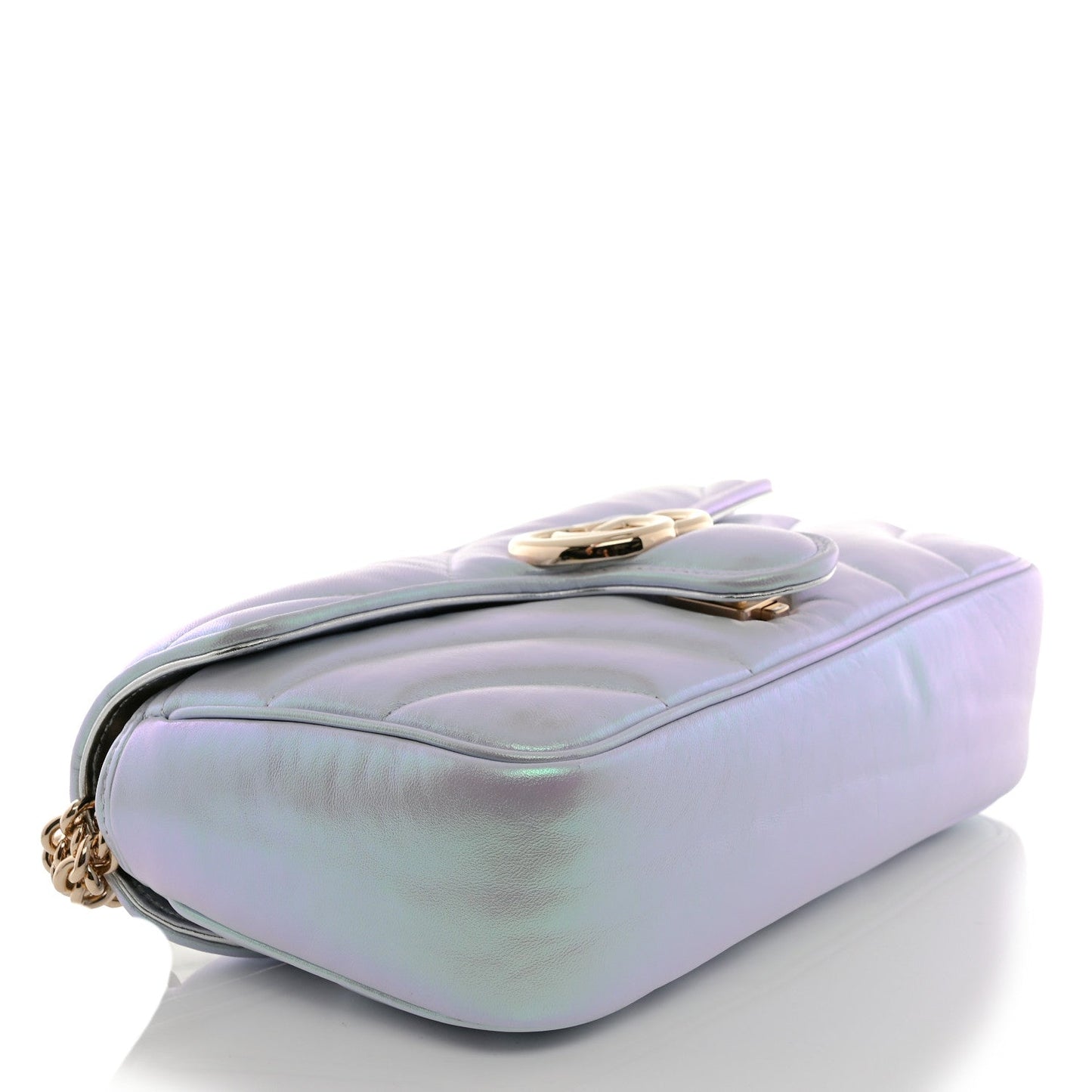 Gucci Iridescent Nappa Chevron Matelasse Small GG Marmont Shoulder Bag Iridescent Snow Light Blue
