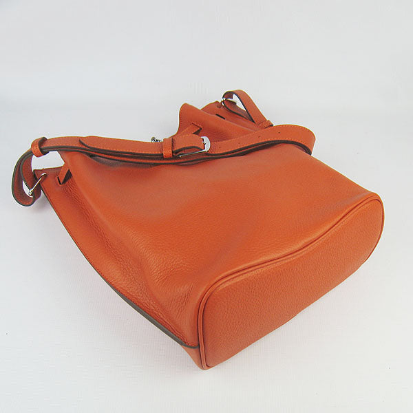 Hermes Luxury Nappa Shoulder Bag Orange Leather Silver