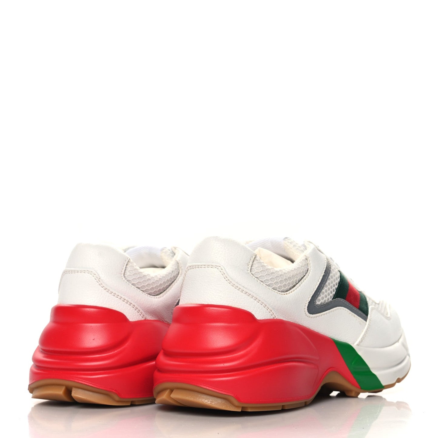 Gucci Lavaredo Eco Fabric Mesh Web Womens Rhyton Reflective Sneakers 35.5 Great White Green Red Silver