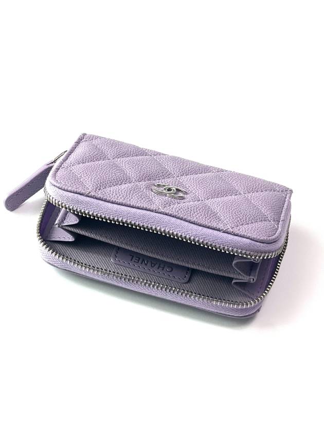 Silver Logo Zipper Caviar Card Wallet Lilac Chanel