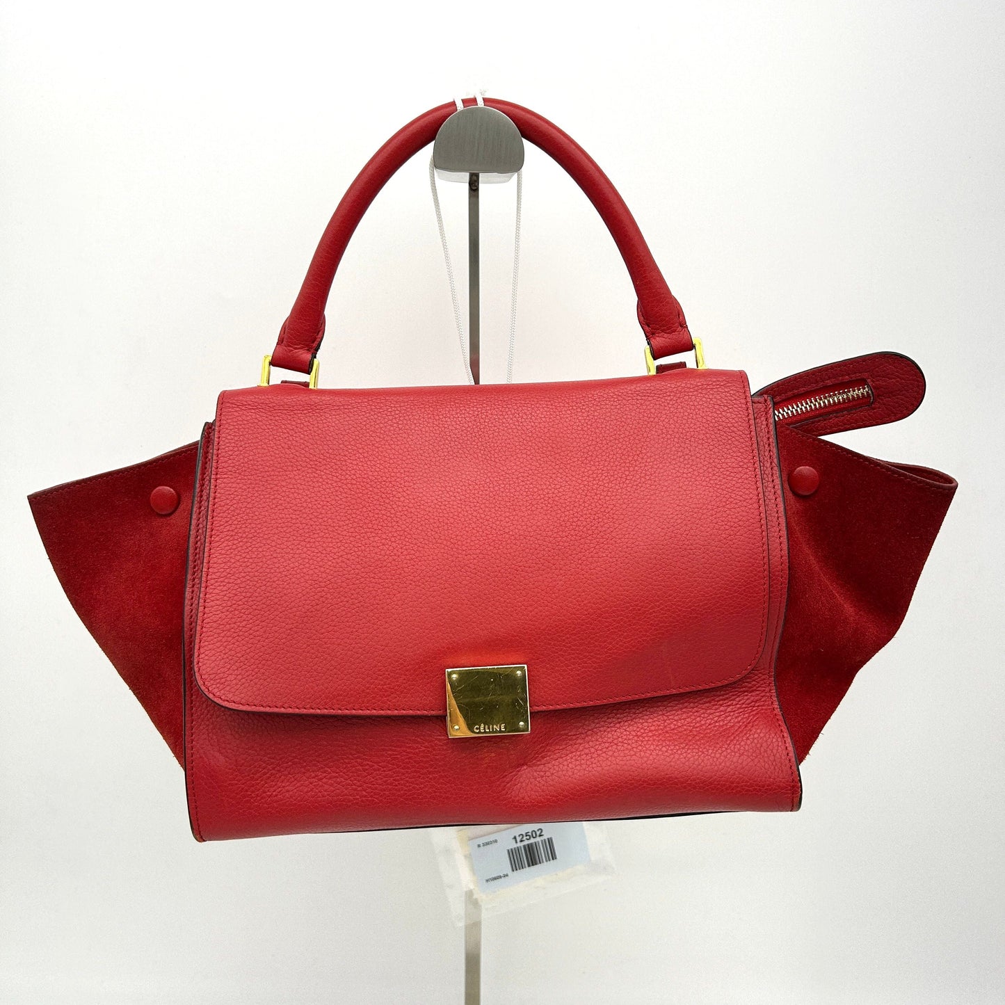 Luxury Drummed Calfskin Trapeze Coquelicot Handbag Suede Large Travel Bag