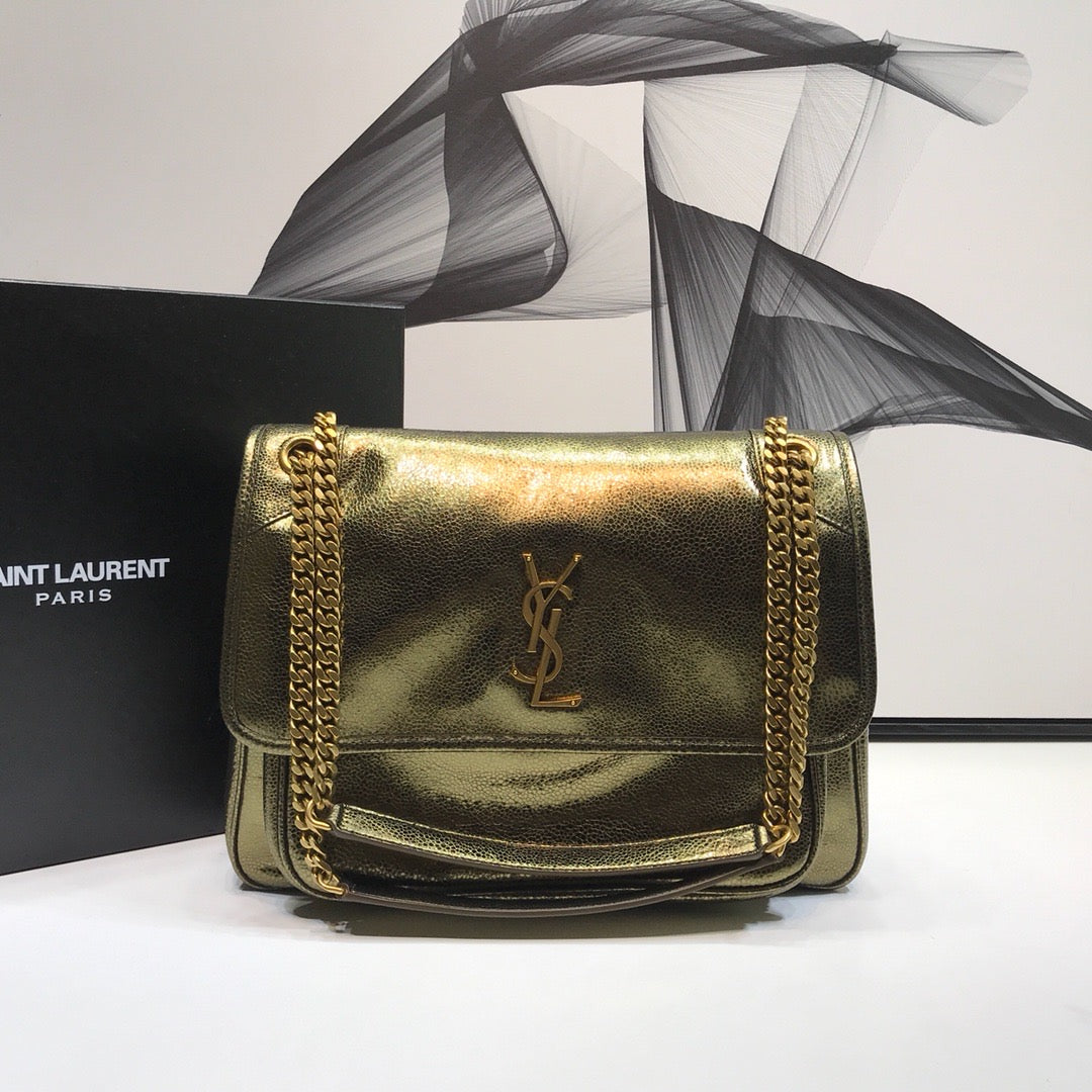 YSL Saint Laurent Niki Yellow Copper 11in 28cm Medium Chain Handbag