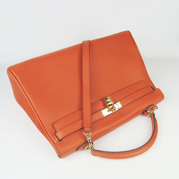 Hermes Luxury Kelly Cm Togo Handbag Orange Golden Leather Travel Bag