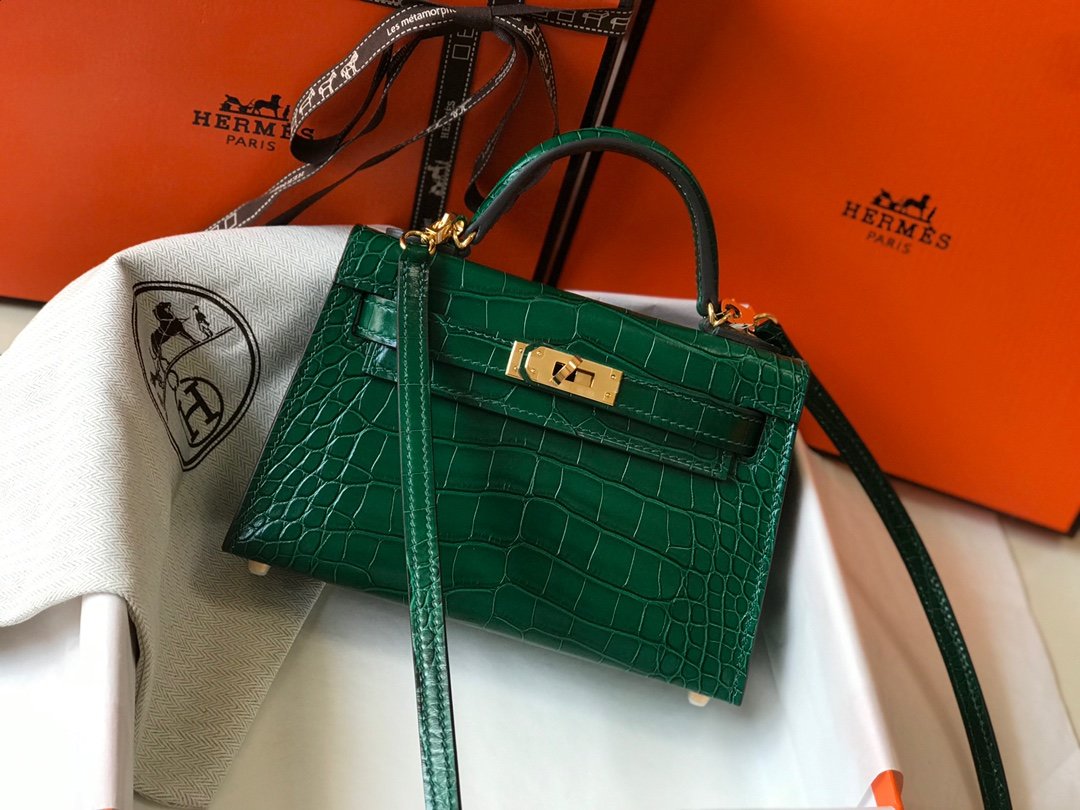 Top Quality Kelly Crocodile Bag For Women Green Mini Shoulder Bag 75In19Cm 7408