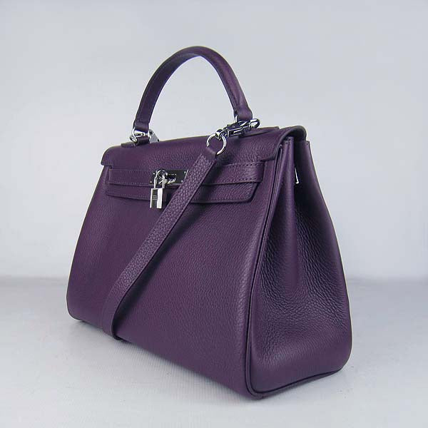 Hermes Luxury Kelly Cm Togo Handbag Purple Silve Leather Travel Bag