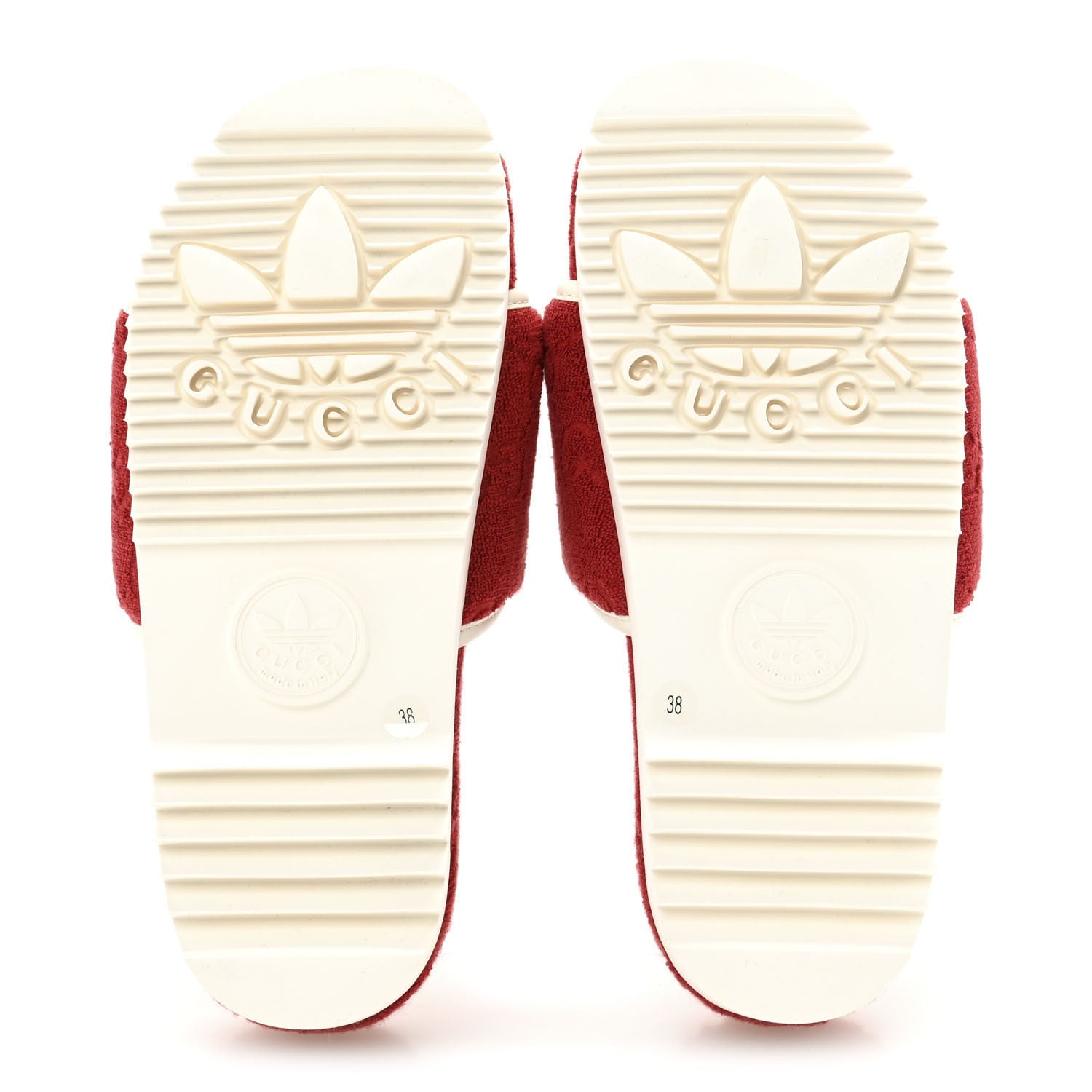 Gucci X ADIDAS Terry Cloth Trefoil GG Monogram Womens Platform Sandals 38 Maple Red Off White