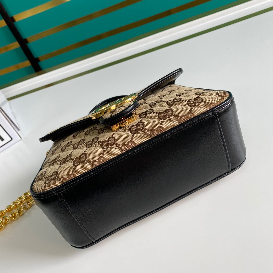 gg Ladies gg Marmont Ebony Canvas Beige Mini Top Handle Mini Bag