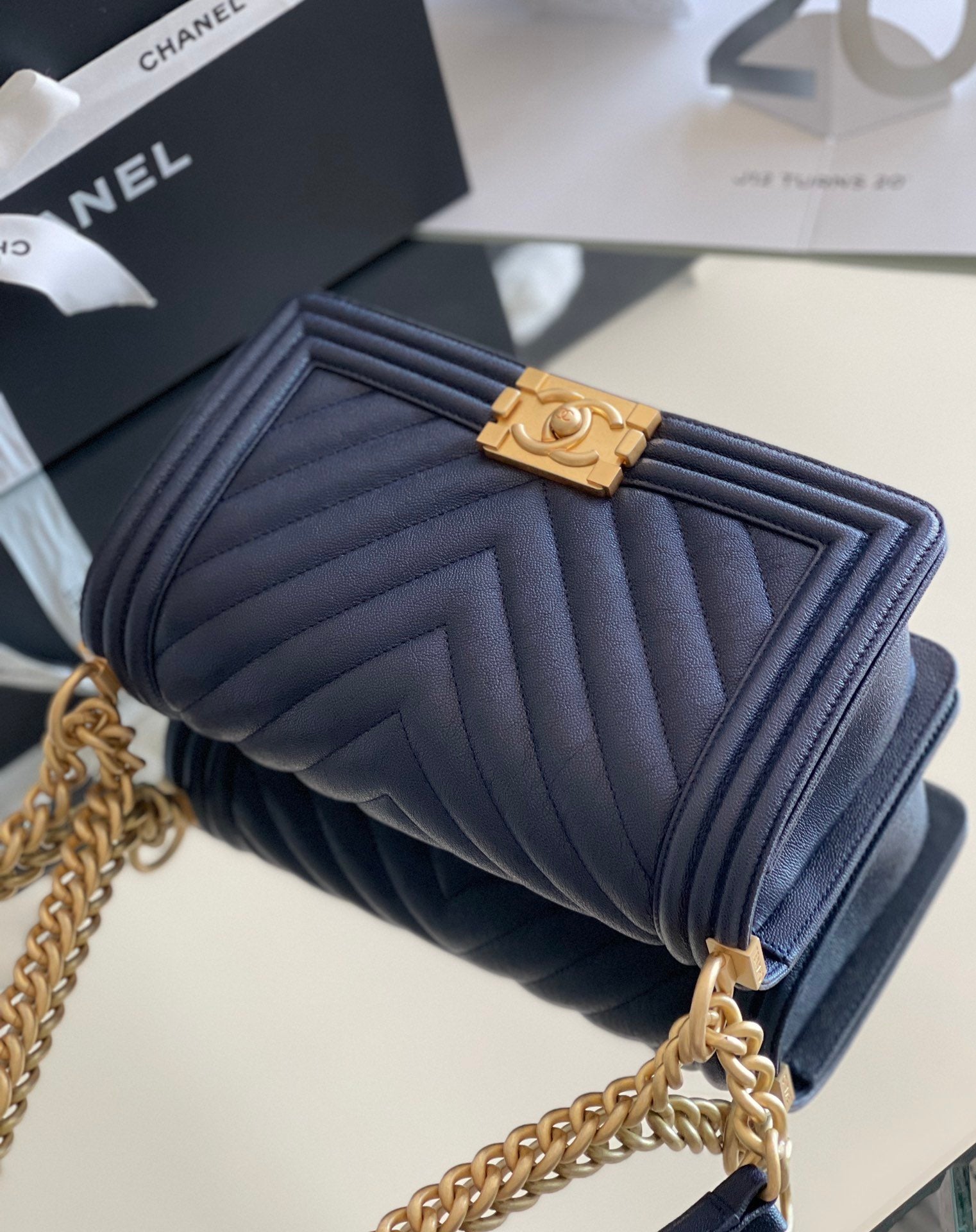 CHLMedium Boy Dark 9.8in 25cm Blue Handbag
