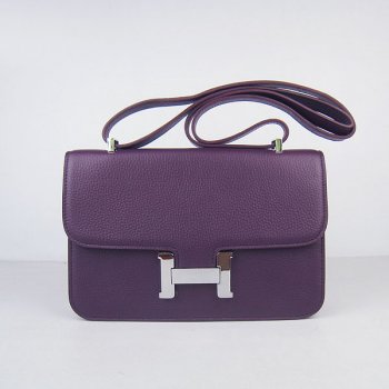 Hermes Luxury Constance Cm Togo Bag Purple Leather Silver Travel Bag