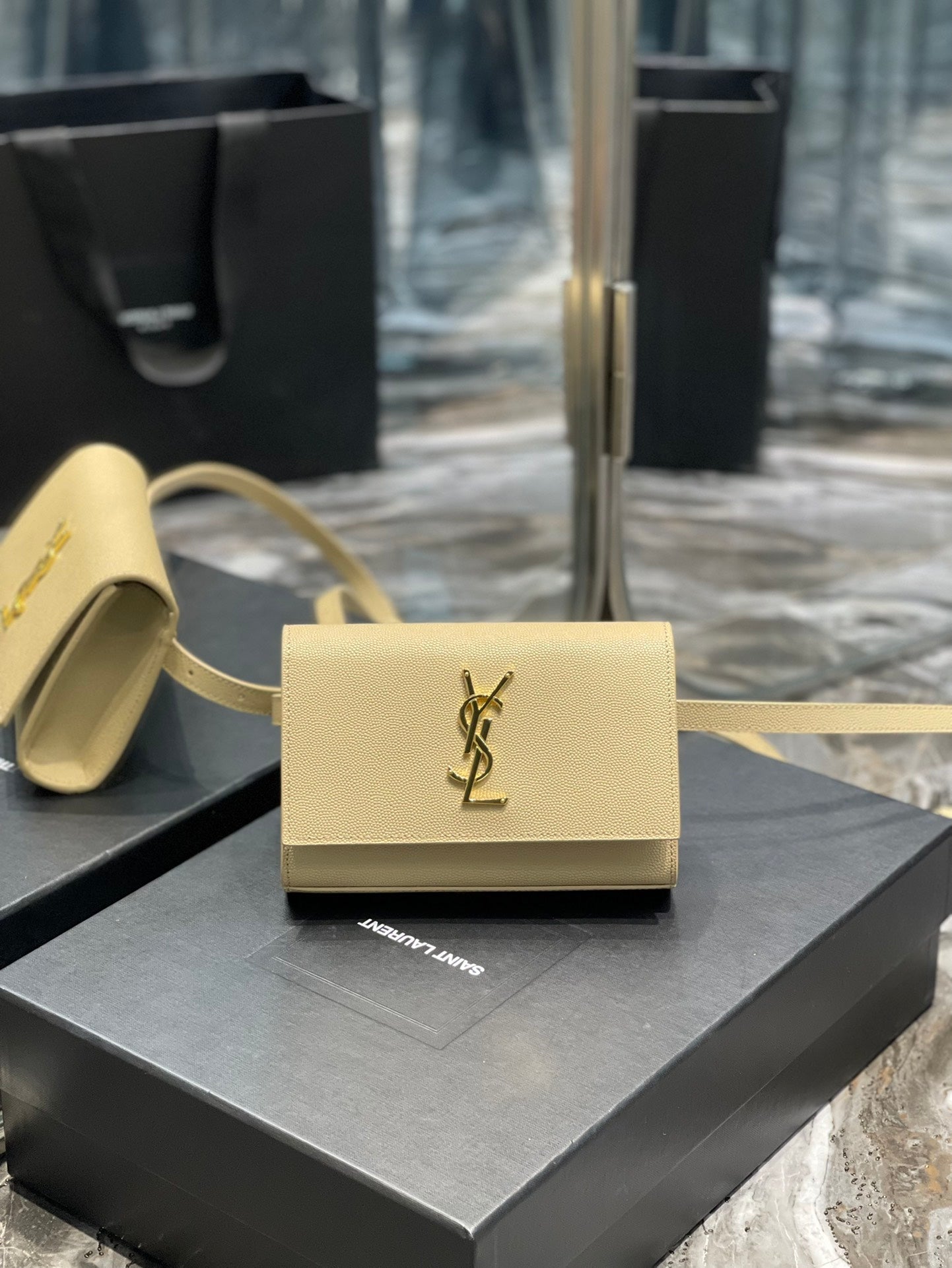 YSL Saint Laurent Kate Belt , ’s 7in Beige Accessory