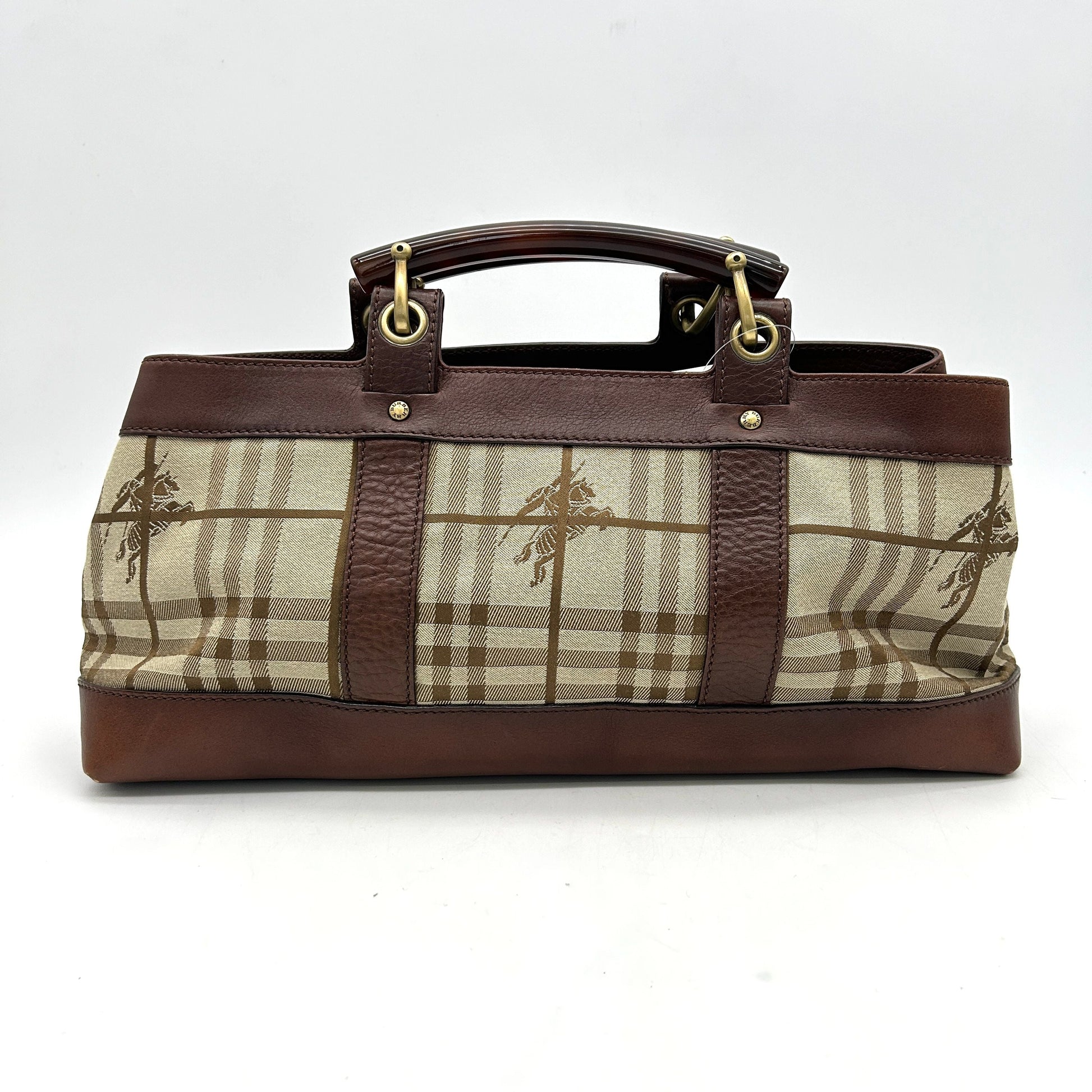 Burberry Luxury Haymarket Check And Middle Tote Bb5526Cc Leather Canvas Brown Tote Bag