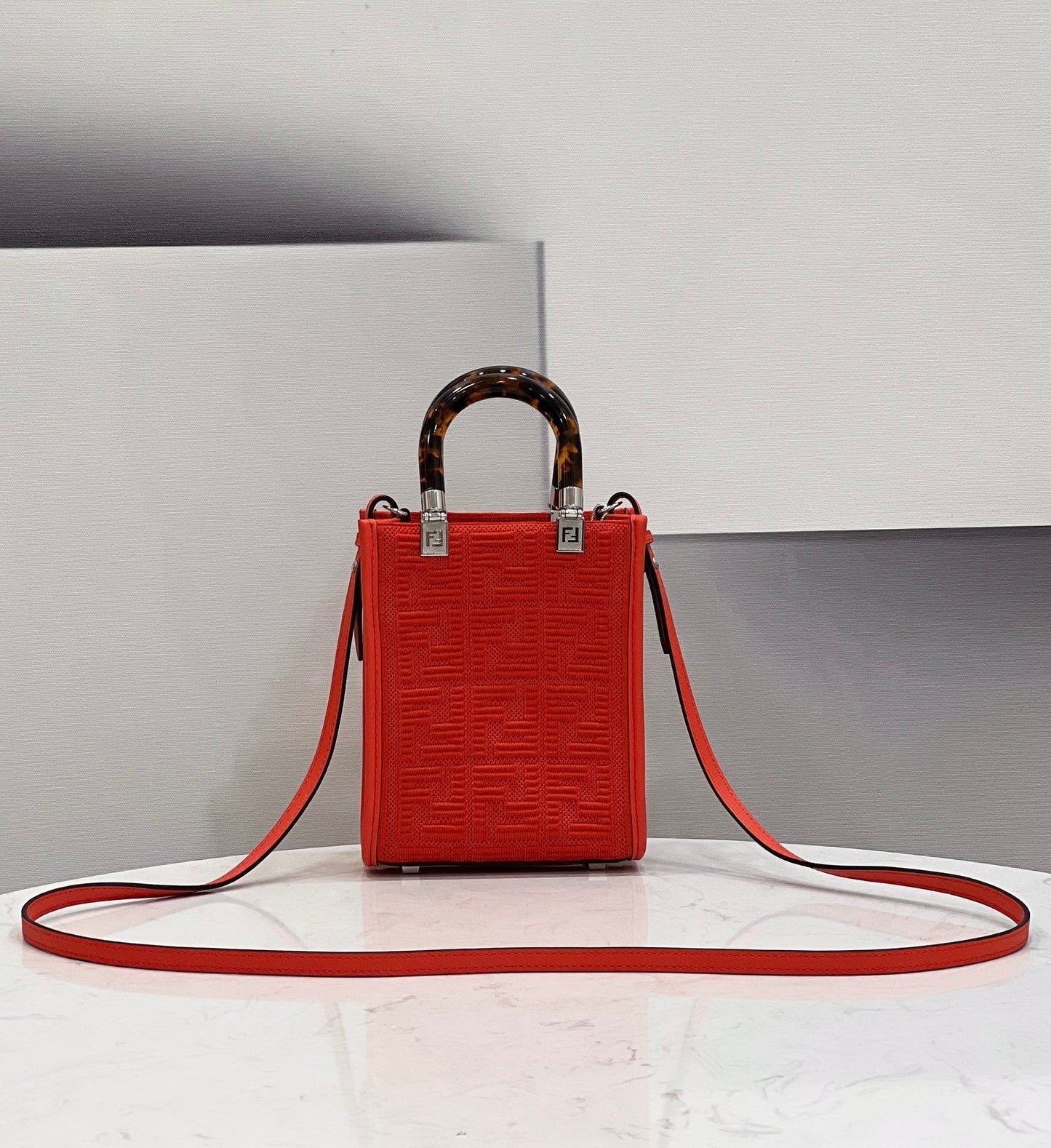 Fendi Sunshine Shopper Ff Red Mini Crossbody Bag