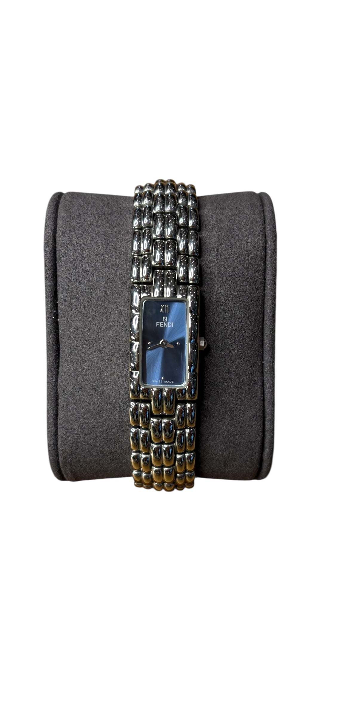 Fendi Handbag Rectangular Link Dial Blue Silver Navy