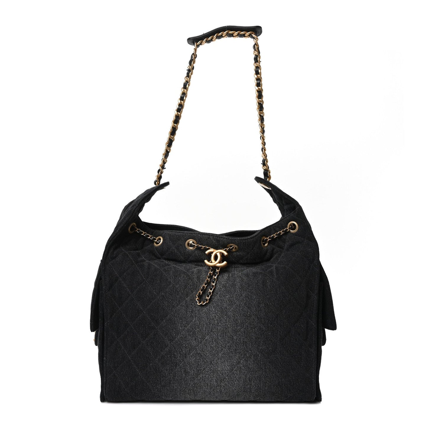 Chanel Washed Denim Quilted Medium 25 Handbag Black