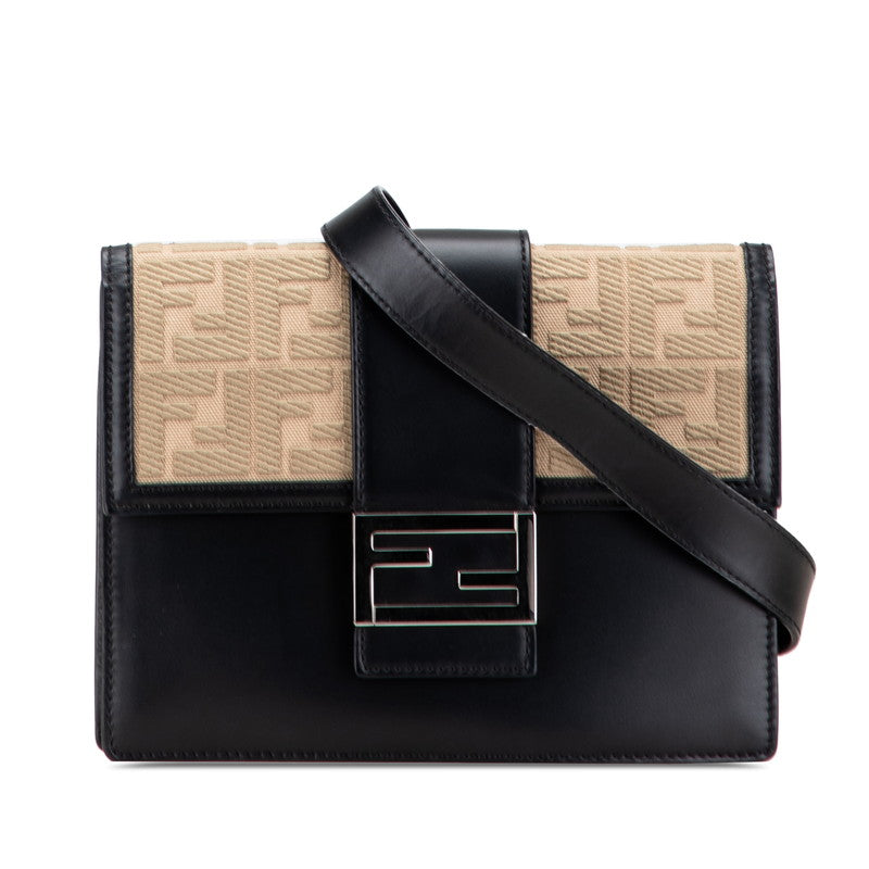 Fendi Flat Baguette Zucca Shoulder Bag Leather Canvas Shoes