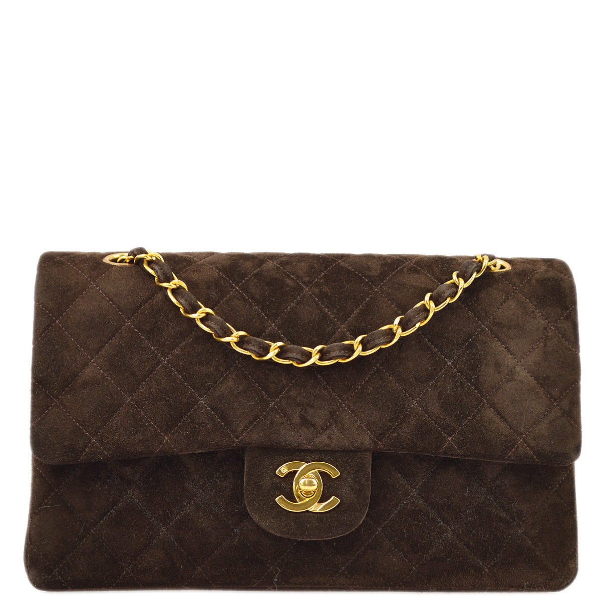 Chanel Brown Suede Medium Classic Double Flap Shoulder Bag