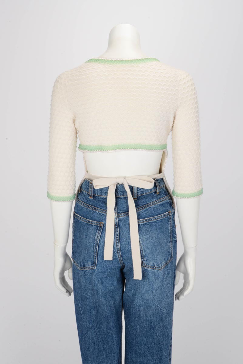 Chanel Cream Cashmere Scale-Knit Tie Cardigan Fr 34 Bag