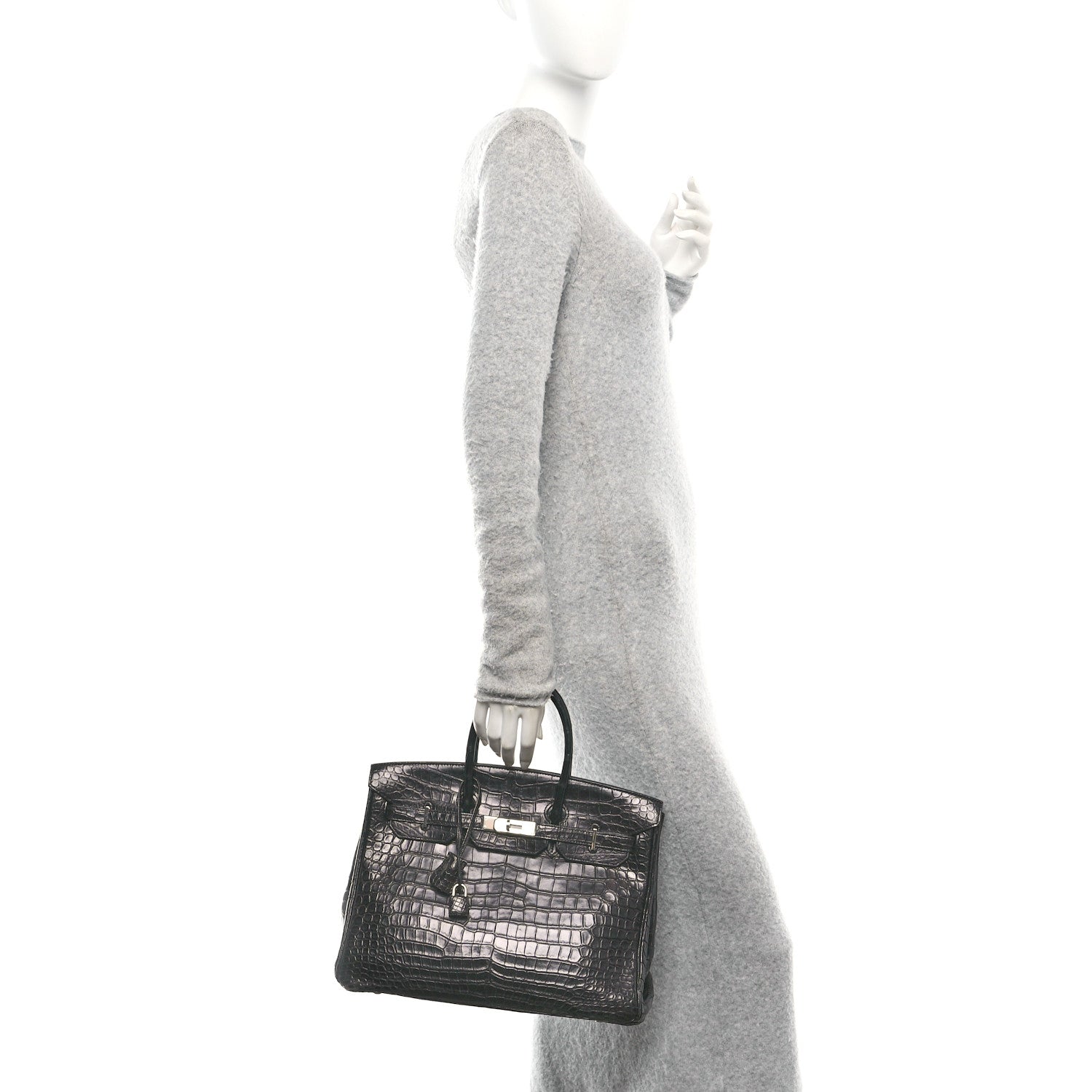 Hermes Shiny Porosus Crocodile Birkin Handbag Black Travel Bag 35 Black 1721106