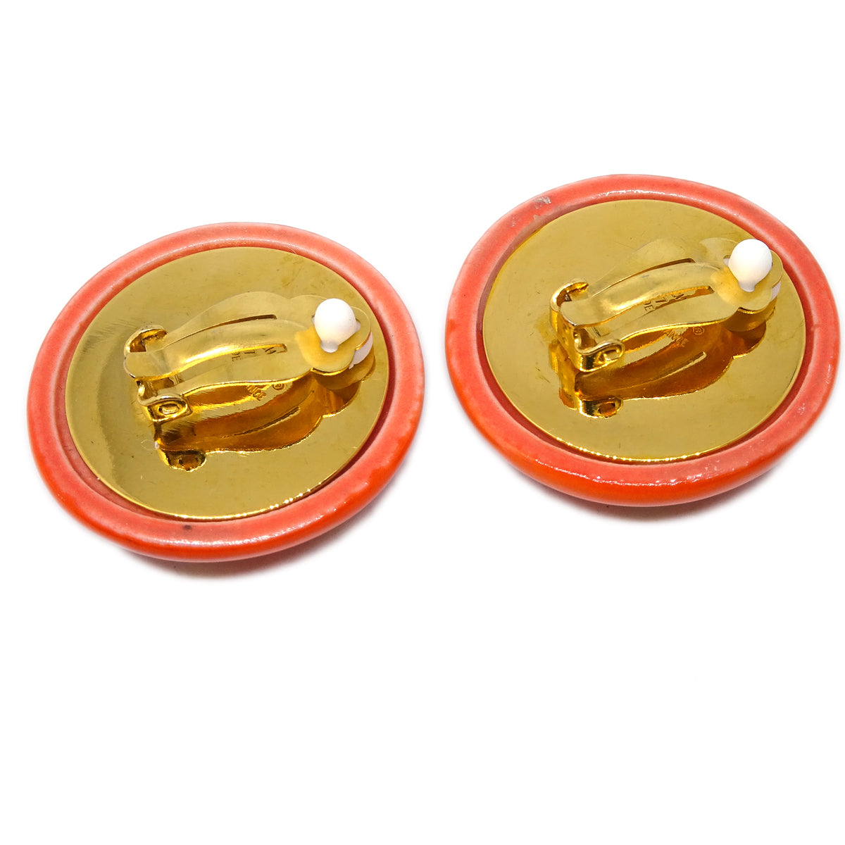 Chanel Button Earrings Clip-On Orange 97P