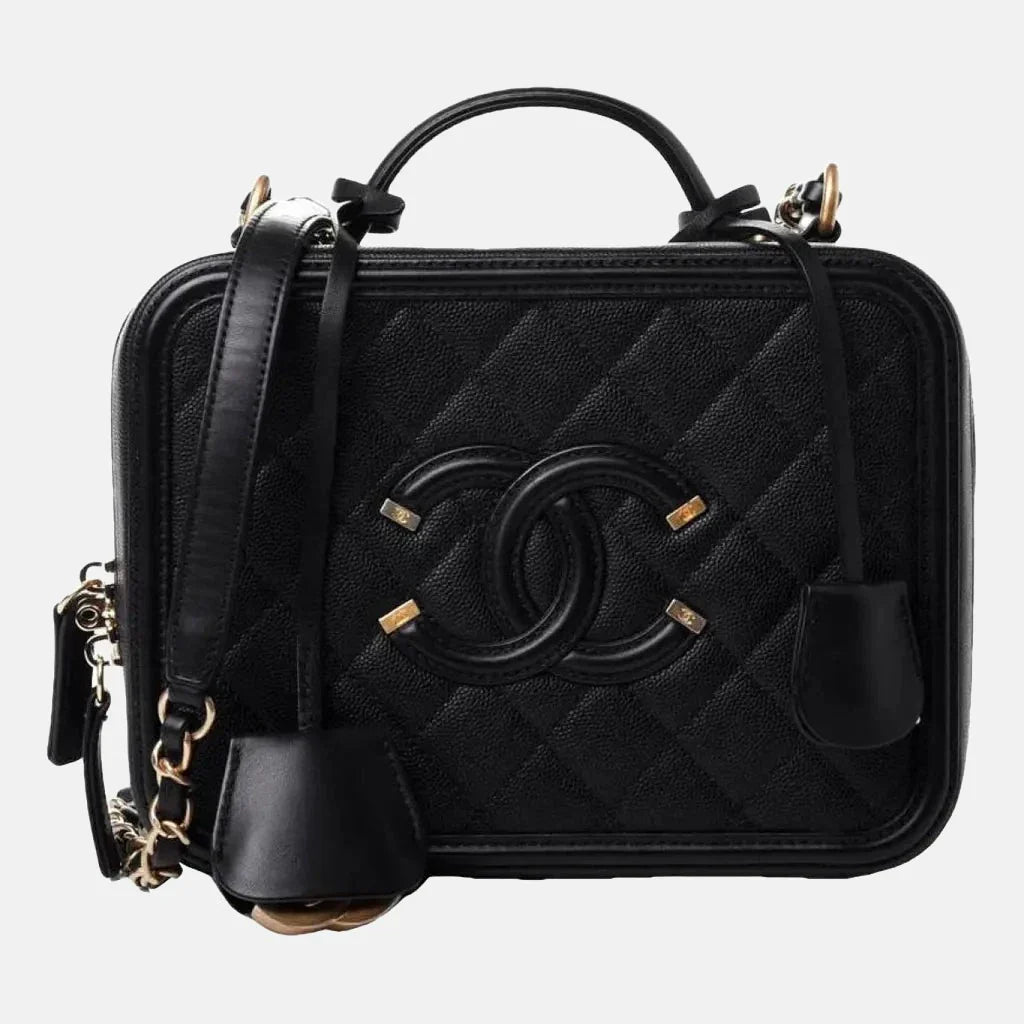 Chanel Filigree Vanity Caviar Black Leather Mini Bag Leather Black
