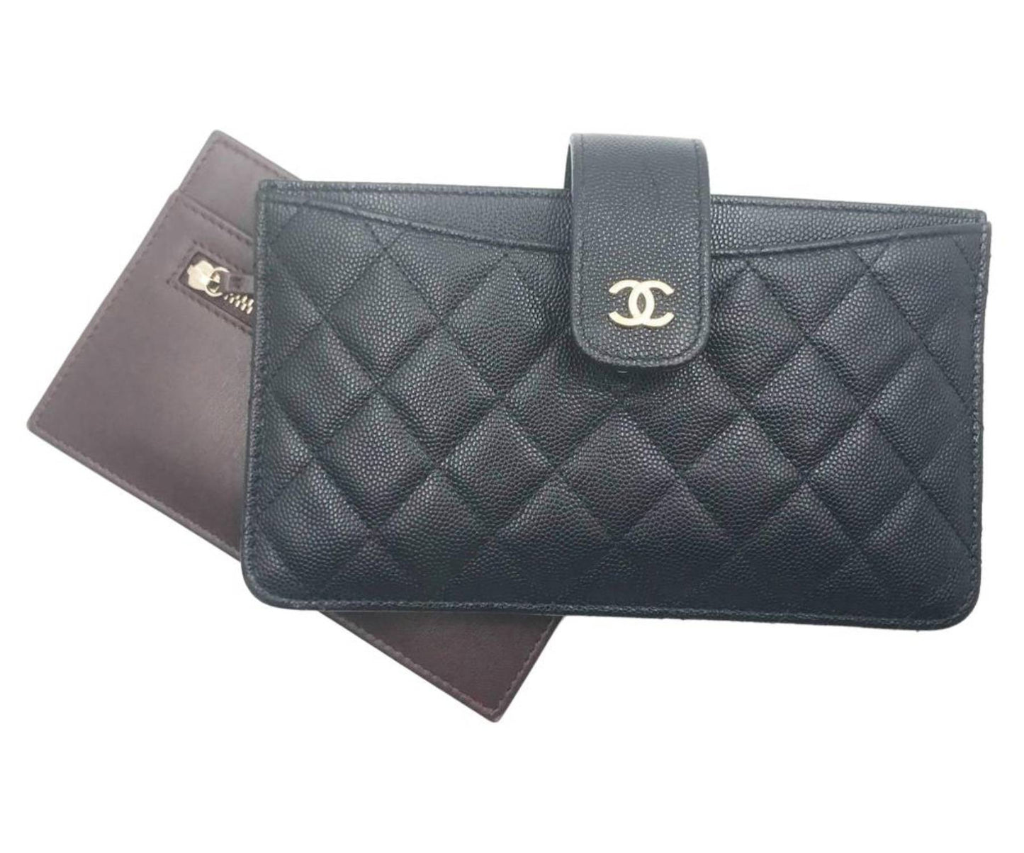 Chanel Classic Black Caviar  Set Pouch Long Wallet