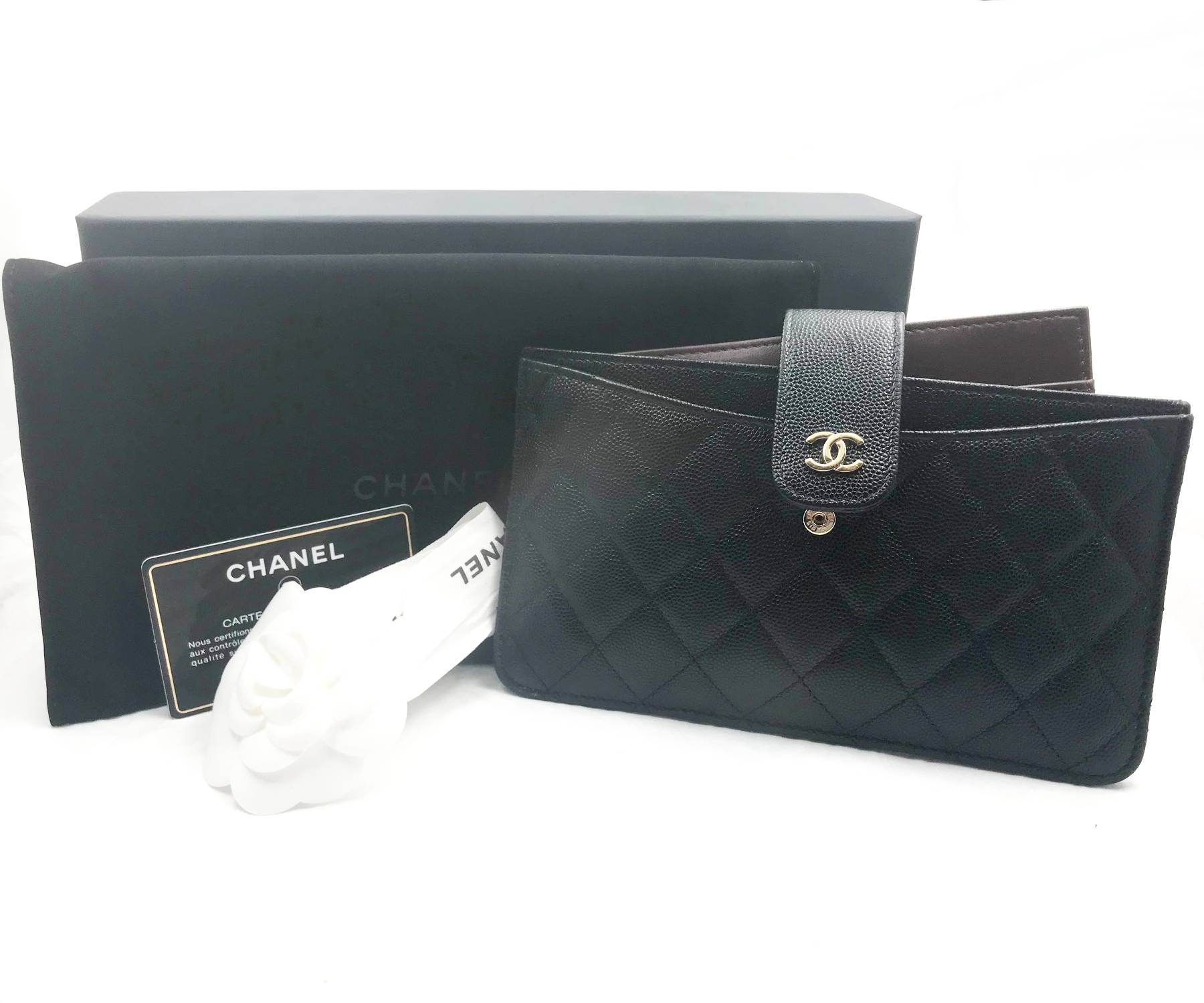 Chanel Classic Black Caviar  Set Pouch Long Wallet