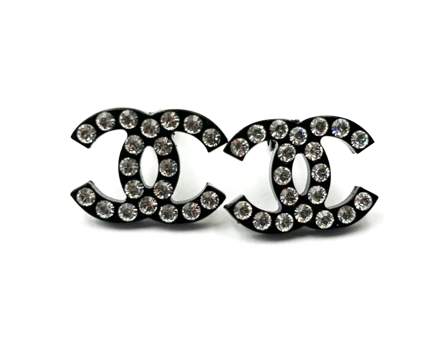 Chanel Black CC Crystal Large Clip on Earrings