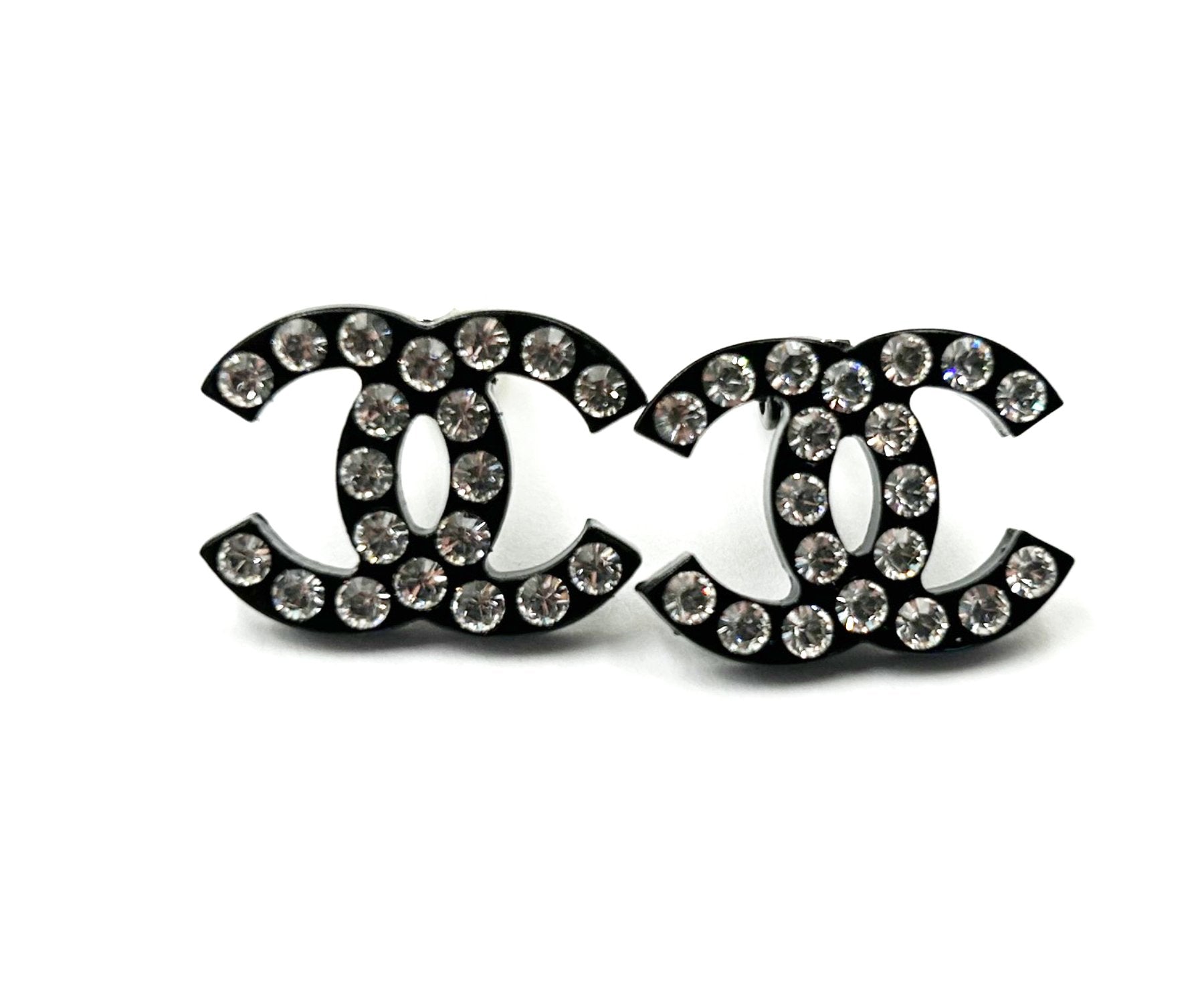 Chanel Black CC Crystal Large Clip on Earrings