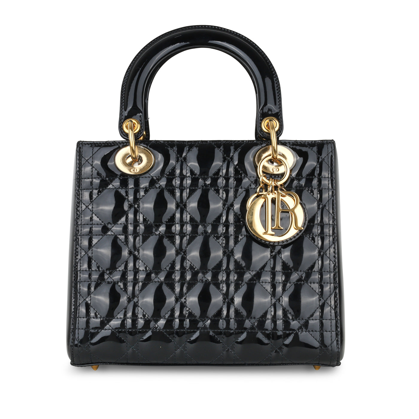 Dior Christian Lady Tote Bag Patent Medium Medium Black Patent