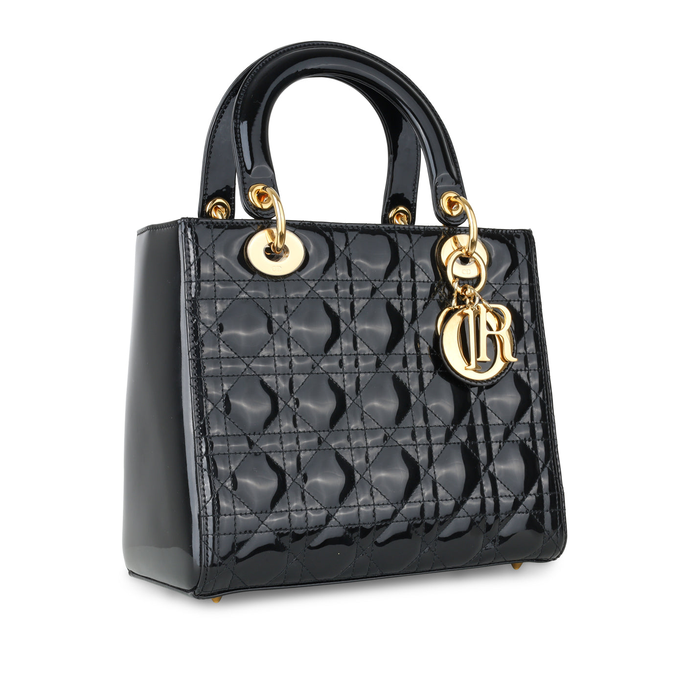Dior Christian Lady Tote Bag Patent Medium Medium Black Patent