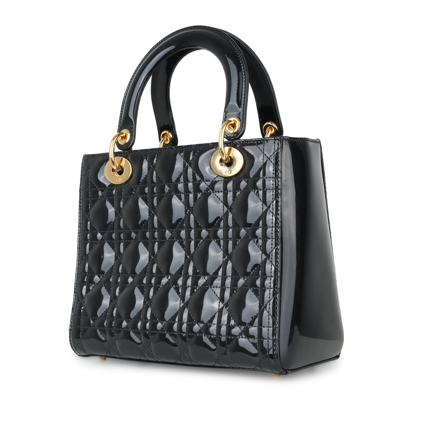 Dior Christian Lady Tote Bag Patent Medium Medium Black Patent