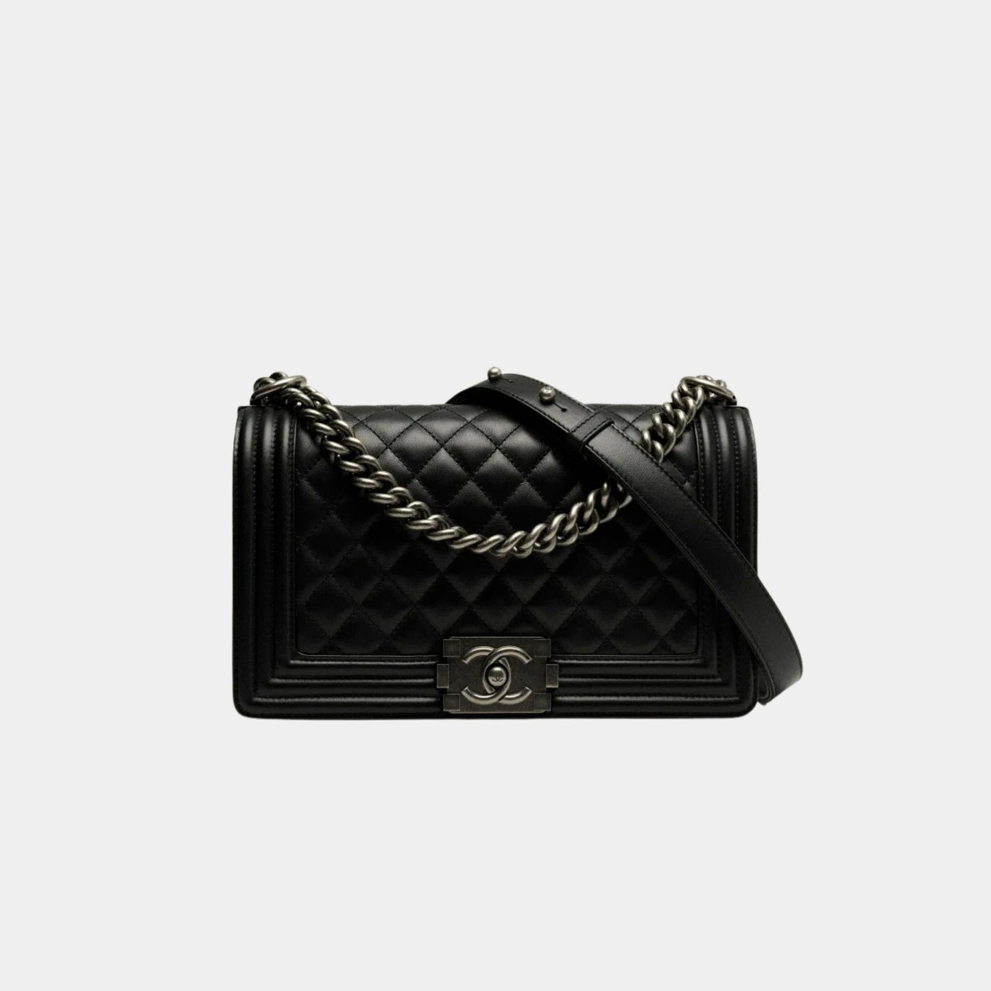 Chanel Boy Handbag Calfskin Ruthenium Finish Metal Black