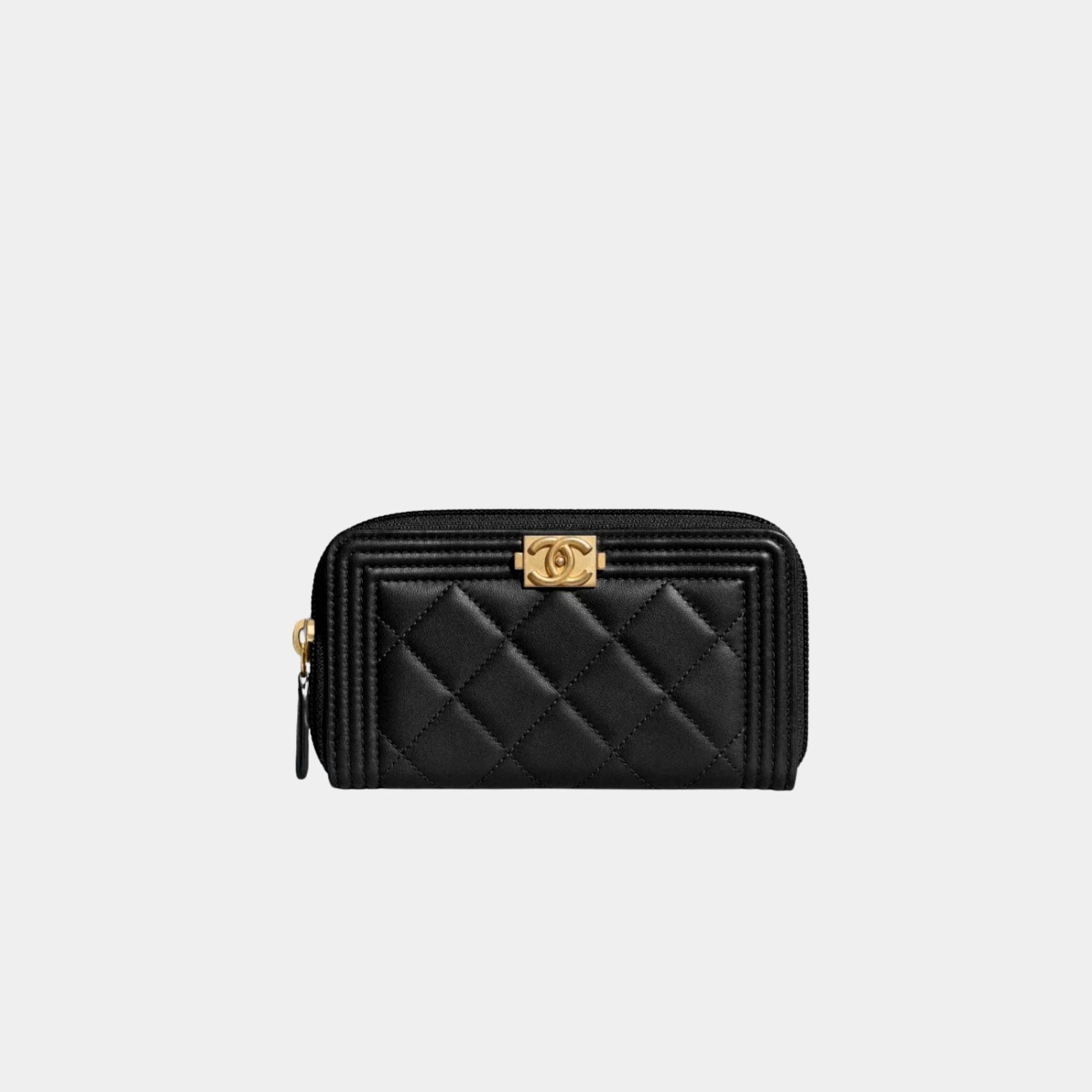 Chanel Boy Zip Wallet Lambskin Black Handbag