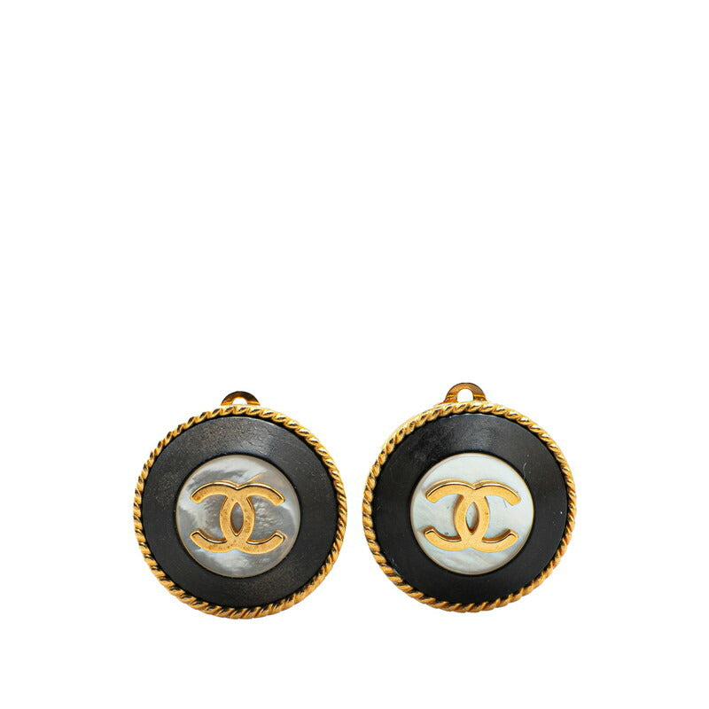 Chanel Gold Plated Coco Mark Round Shell Earrings 95A Bag