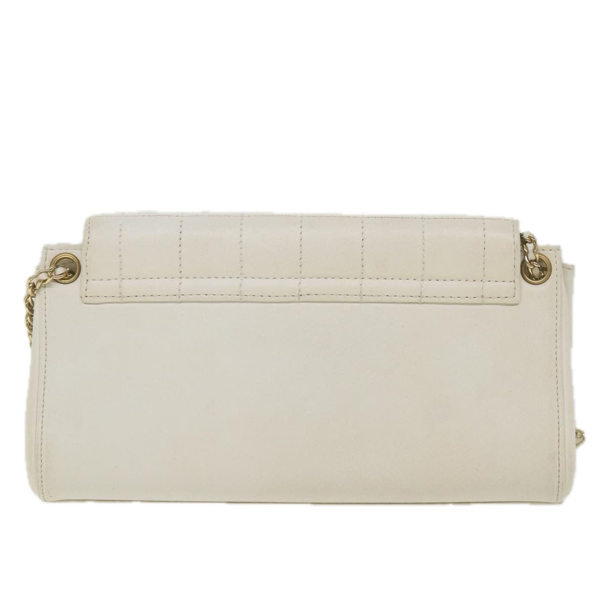 Chanel Choco Bar line Chain Shoulder Bag Leather White CC Auth bs