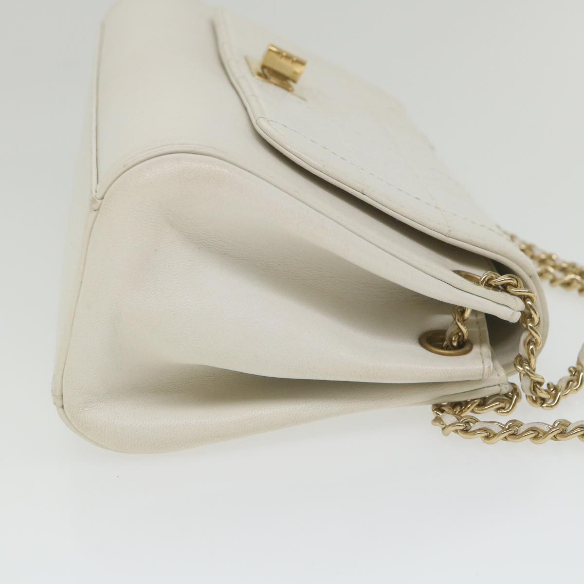 Chanel Choco Bar line Chain Shoulder Bag Leather White CC Auth bs