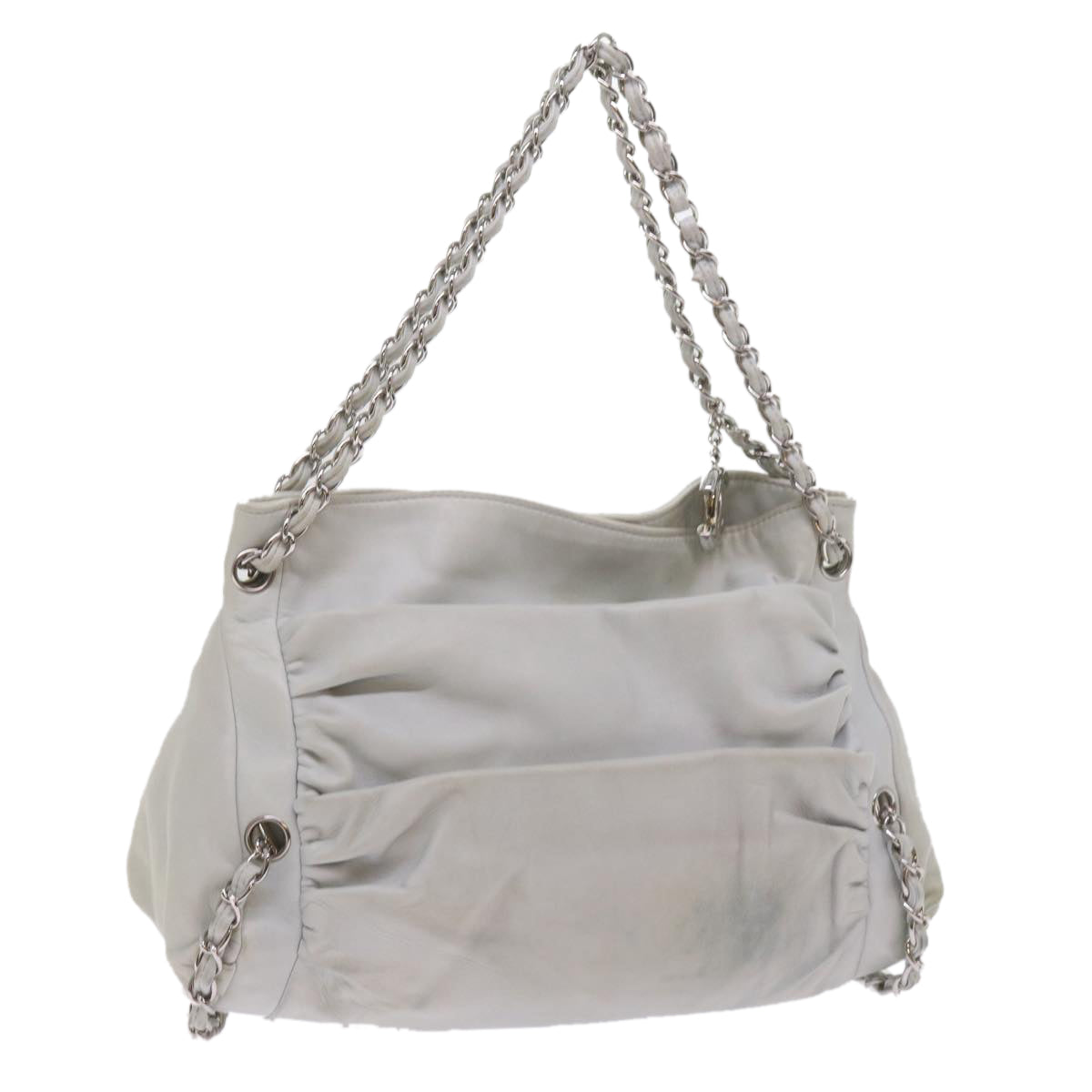 Chanel Chain Shoulder Bag Leather White CC Auth bs