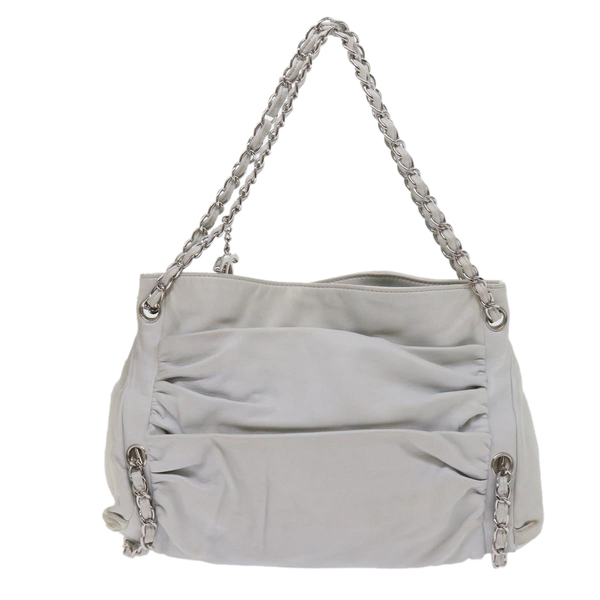 Chanel Chain Shoulder Bag Leather White CC Auth bs