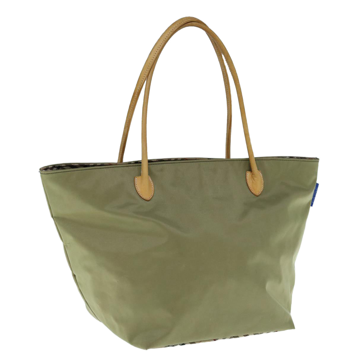 Burberry Luxury ss Label Tote Bag Khaki Auth Bs11303 Nylon Blue