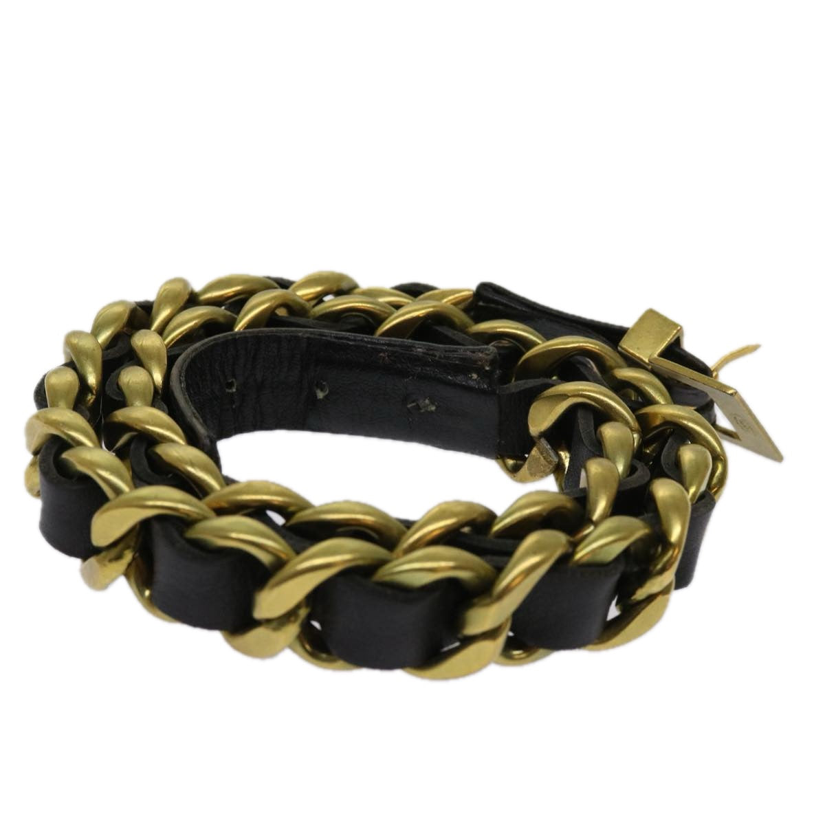 Chanel Belt Leather ."-." Gold Tone Black CC Auth bs